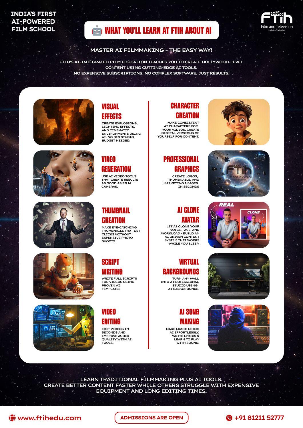 Cine Expo flyer, back: what you will learn at FTIH about AI
